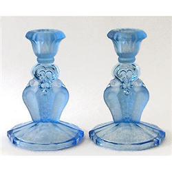 Pair of Czech Ice Blue Blubird Candlesticks #1733029