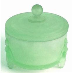 FLAPPERS Green Satin Glass Art Deco Powder Jar #1733031