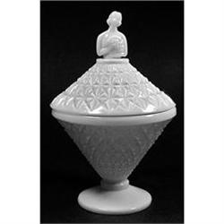 LILLIAN VII Milk Glass Art Deco Powder Jar #1733036