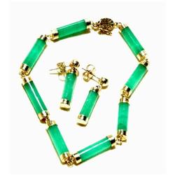 14K Gold & Chrysoprase Bracelet & Earrings set #1733489