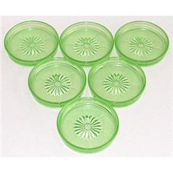 Green Depression Glass DAISY Coaster Set (6) #1747104