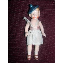 5   Bisque Marked Japan Doll  blue molded hat #1754749