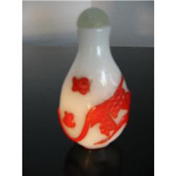 red glass overlay peking snuff bottle o white! #1766681