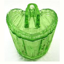 S Reich HEARTS Art Deco Glass Green Dresser Jar#1766935