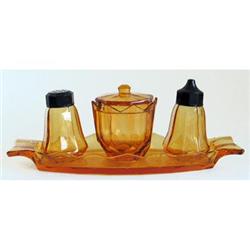 Czech Yellow Depression Glass Condiment Set #1767030