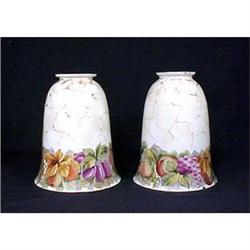 Antique Pair Glass Shades Flowers Fruit #1780152