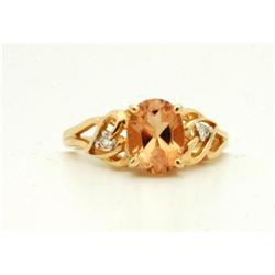 10K  Gold Peach Topaz with 2 Diamonds Ring  #1780384