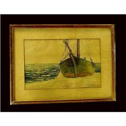 Original watercolor painting ship boat Nautical#1780452