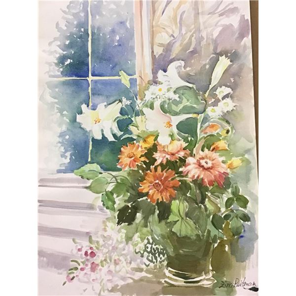 Zina Roitman- Original Watercolor "Bouquet at the window"