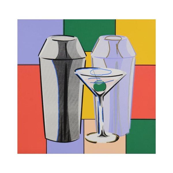 Steve Kaufman (1960-2010) "Martini" Hand Embellished Limited Edition Silkscreen Silkscreen on Canvas