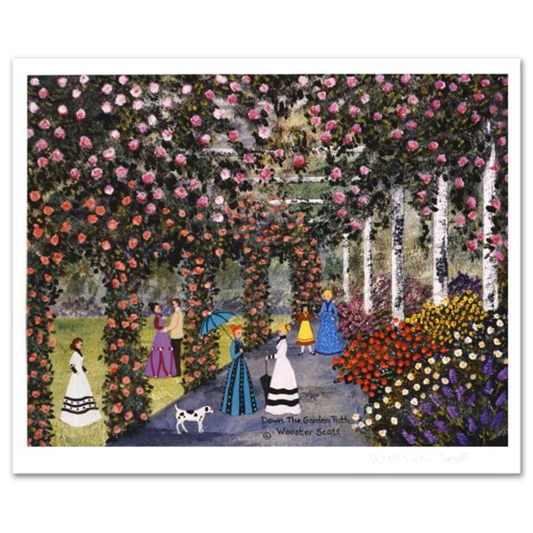 Jane Wooster Scott, "Down the Garden Path" Hand Signed Limited Edition Lithograph with Letter of Aut