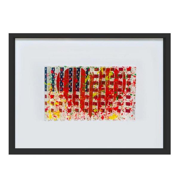 E.M. Zax- One-of-a-kind 3D polymorph mixed media on paper "Flag Heart"