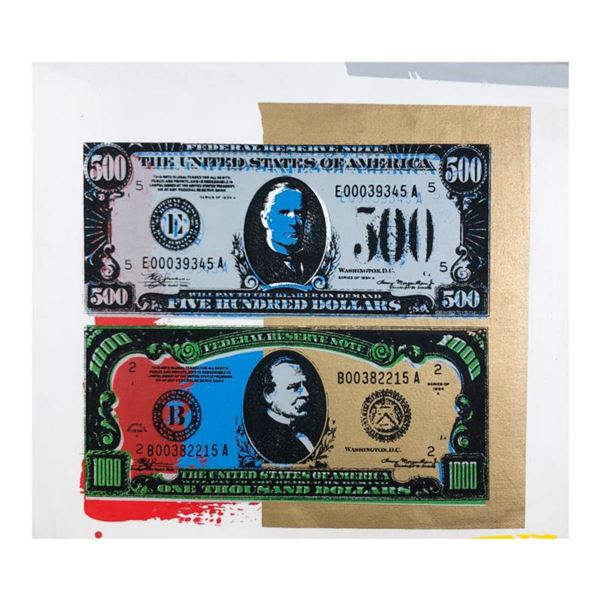 Steve Kaufman (1960-2010) "500 and 1000 Dollar Bills" Hand Signed and Numbered Limited Edition Hand 