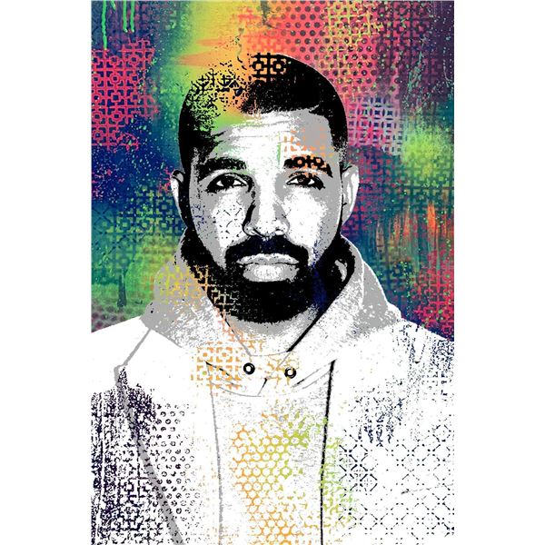 Shlomi J- Original one of a kind mixed media on canvas with glass glitter "Drake"