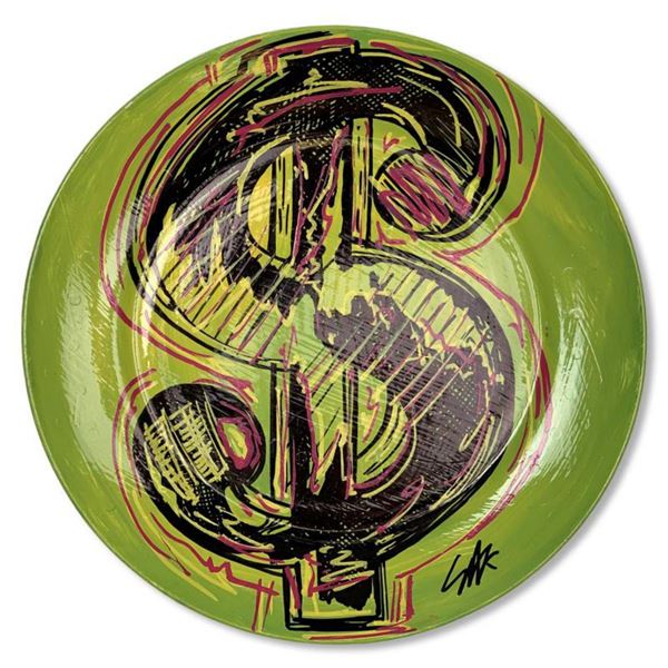 Steve Kaufman (1960-2010) "Dollar Sign" Hand Painted Plate, Hand Signed with Letter of Authenticity.