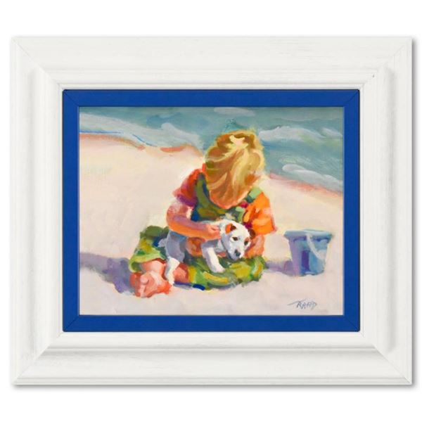 Lucelle Raad, "Puppy Love" Framed Original Acrylic Painting on Board, Hand Signed with Letter of Aut