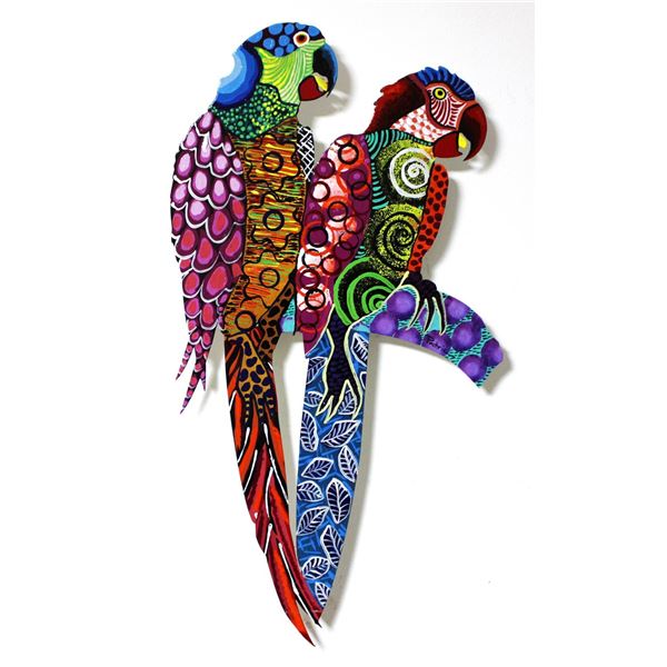 Patricia Govezensky- Original Painting on Laser Cut Steel "Two Parrots XIX"