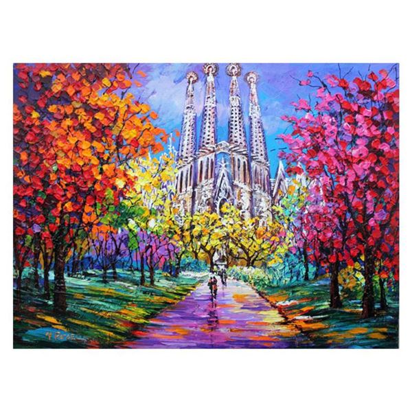Yana Rafael, "A Day in Barcelona" Hand Signed Original Painting on Canvas with COA.
