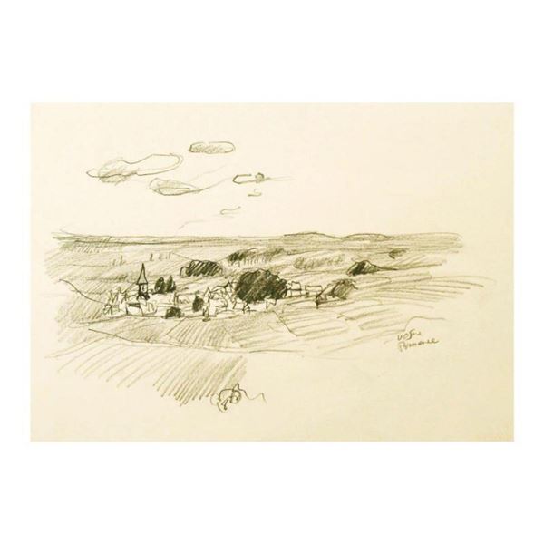 Wayne Ensrud "Burgundian Village of Vosne-Romanee, Burgundy" Pencil Original Artwork; Hand Signed; C