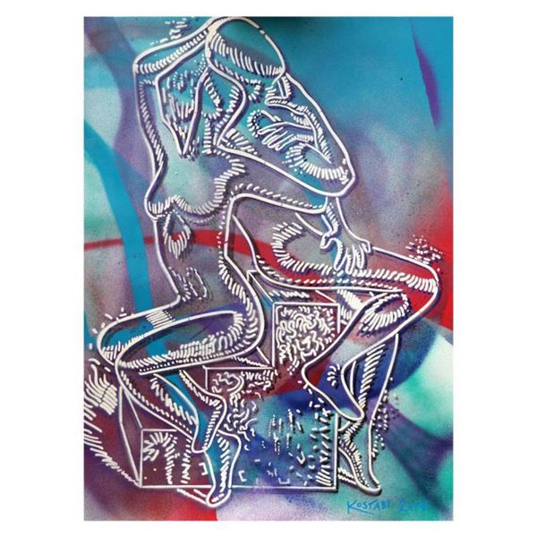 Mark Kostabi "Higher Ground" Hand Signed Original Artwork with COA.