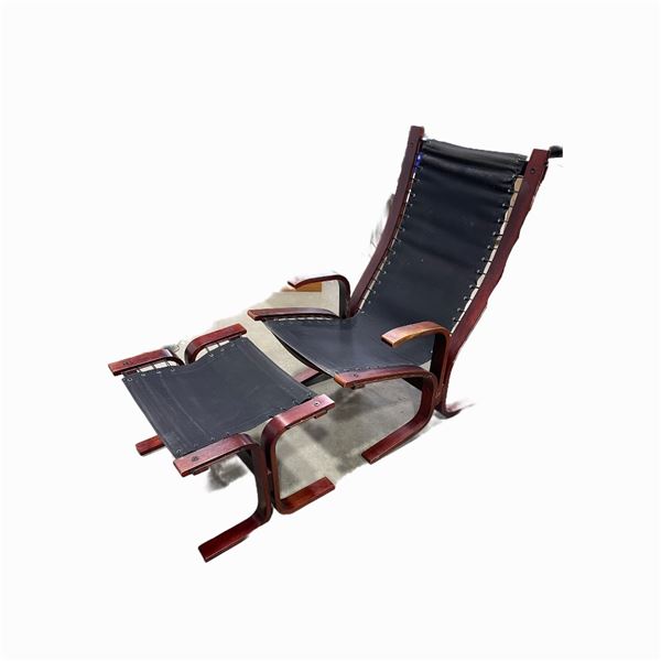 Black Mid Century Modern Chair and Footstool