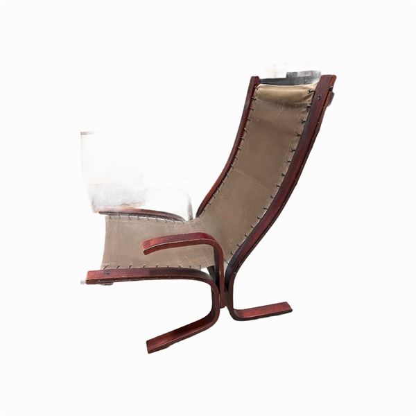 Tan Mid Century Modern Chair and Footstool