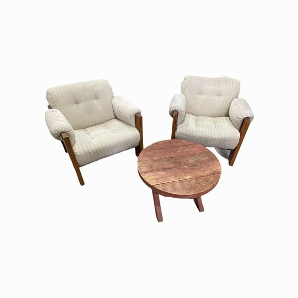 2 Arm Chairs with circular wooden table