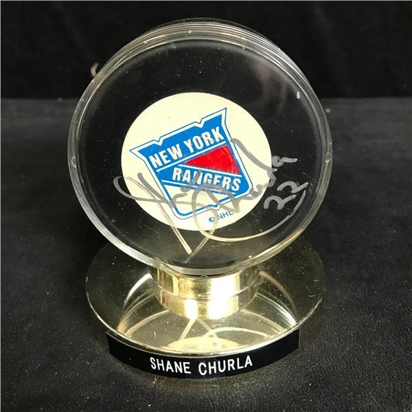 SHANE CHURLA AUTOGRAPHED NEW YORK RANGERS PUCK