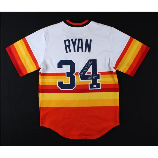 NOLAN RYAN AUTOGRAPHED HOUSTON ASTROS JERSEY INSCIRBED "100.7 M.P.H. FASTBALL" (PSA COA)