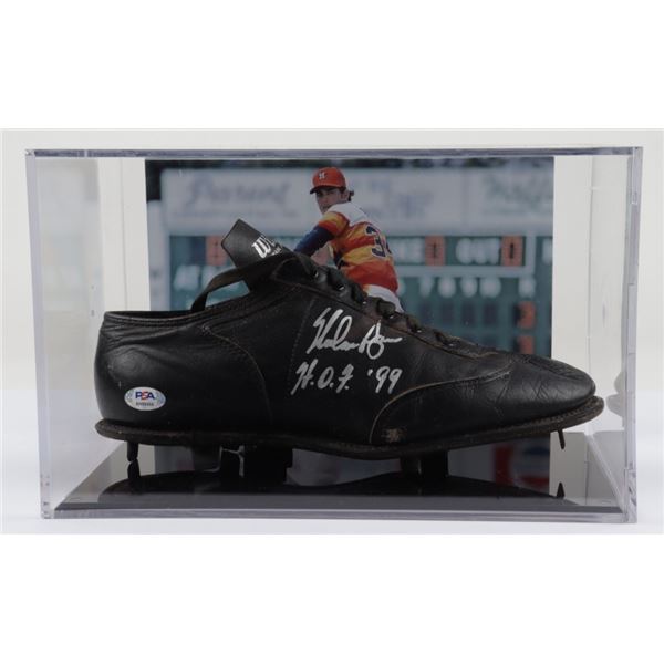 NOLAN RYAN AUTOGRAPHED VINTAGE BASEBALL CLEAT W/DISPLAY CASE (PSA COA)