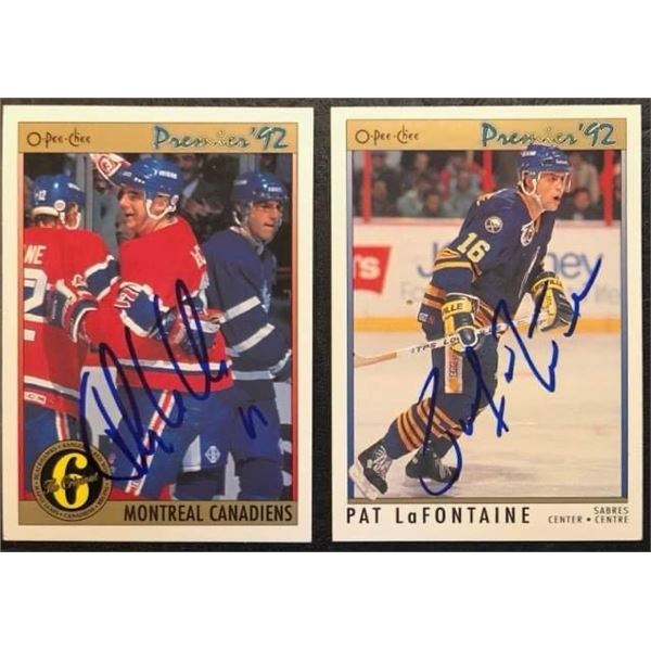 JOHN LECLAIR & PAT LAFONTAINE AUTOGRAPHED HOCKEY CARDS