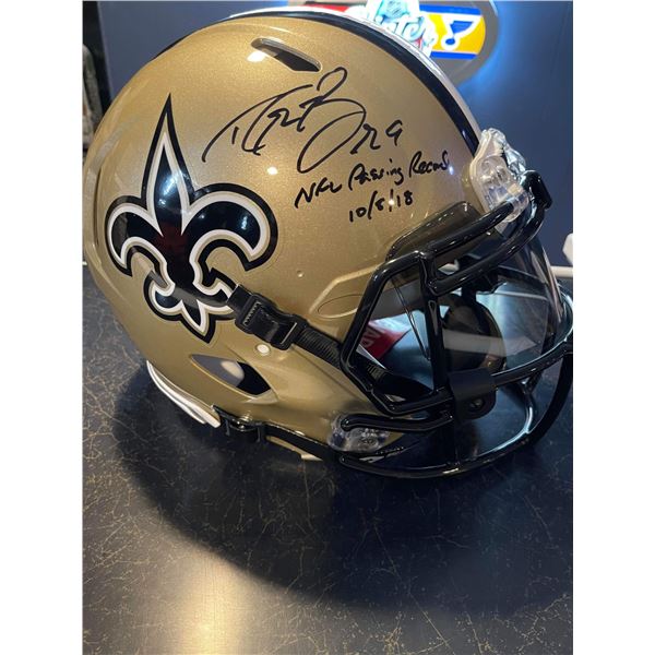 DREW BREES AUTOGRAPHED N.O. SAINTS FULL-SIZE SPEED FLEX HELMET W/NFL PASSING RECORD 10/5/18 (COA)