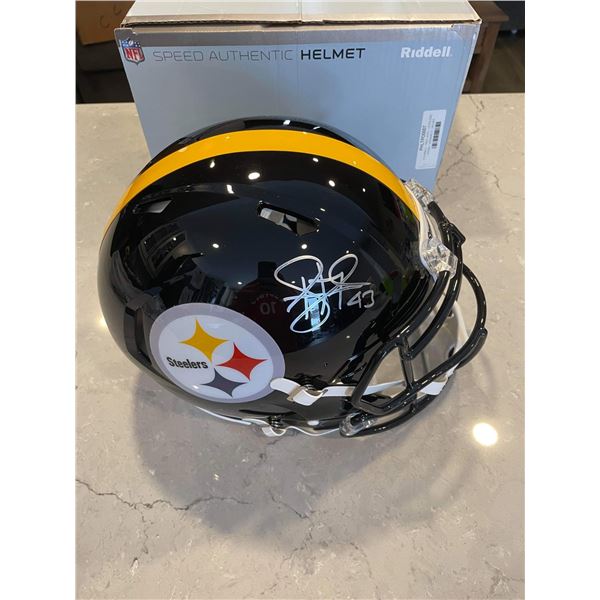 TROY POLAMALU AUTOGRAPHED PITTSBURGH STEELERS FULL-SIZE SPEED REP HELMET (COA)