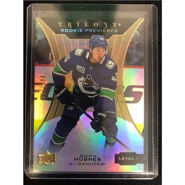 2019-20 UPPER DECK TRILOGY QUINN HUGHES ROOKIE PREMIERES /999