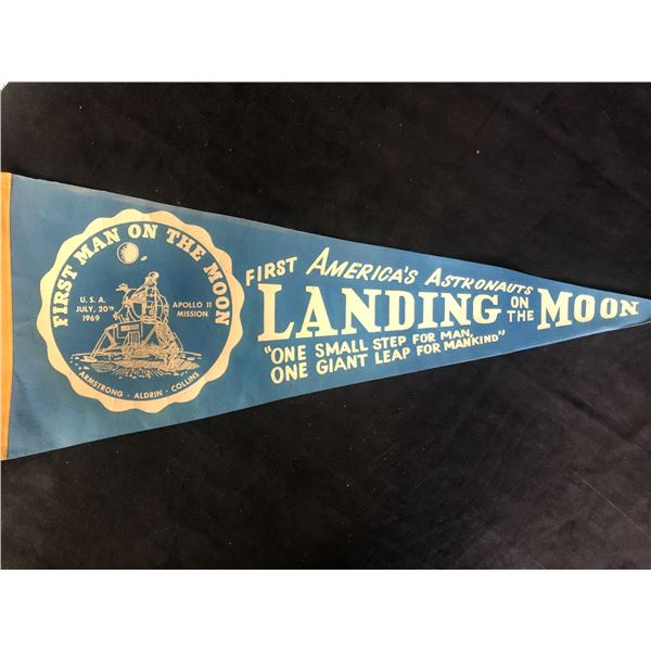 1969 VINTAGE ORIGINAL APOLLO 11 "FIRST LANDING ON THE MOON" PENNANT (ARMSTRONG, ALDRIN, & COLLINS)