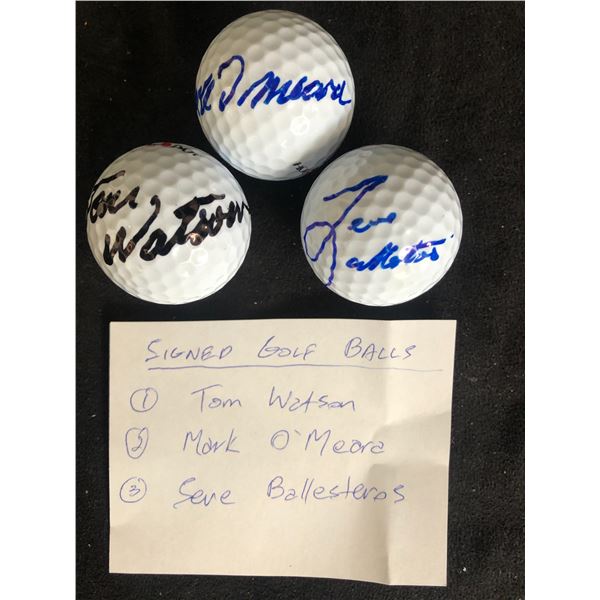 AUTOGRAPHED GOLF BALL LOT (T. WATSON, M. O'MEARA, S. BALLESTEROS)