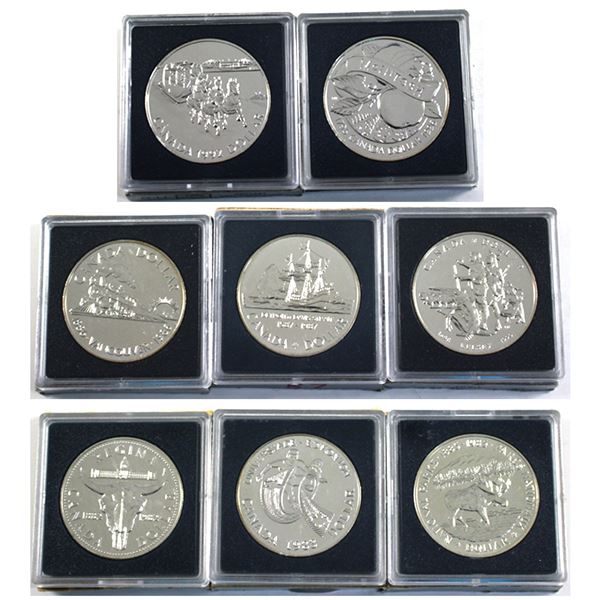 1982, 1983, 1985, 1986, 1987, 1990, 1992 & 1996 Canada Brilliant Uncirculated Silver Dollars. 8pcs