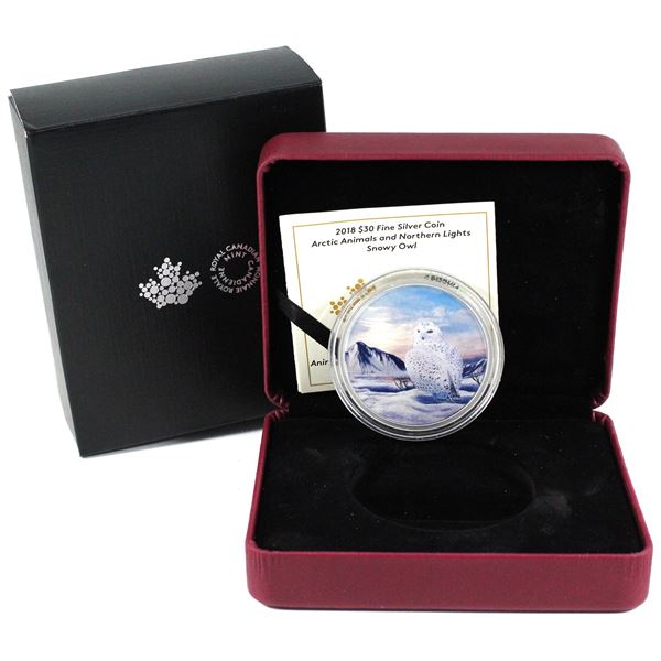 2018 Canada $30 Arctic Animals & the Northern Lights - Snowy Owl Fine Silver Coins. TAX Exempt