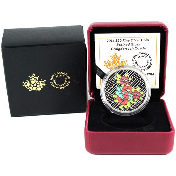 2014 Canada $20 Stained Glass - Craigdarroch Castle Fine Silver Coin.