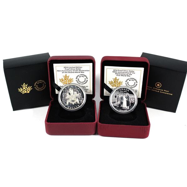 2014 Canada 100th Anniversary Of WWI & 2014 75th Anniversary of the Declaration of WWII Fine Silver 