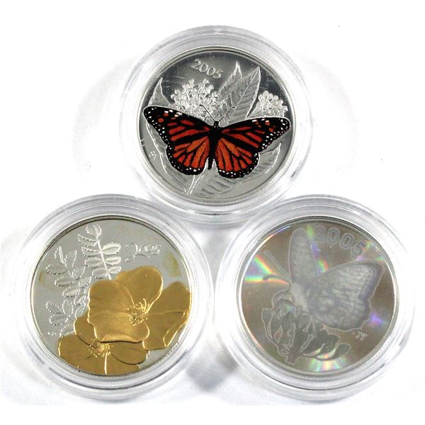 2005 Canada 50-cent Butterfly - Great Spangled Fritillary & 2005 Monarch & 2005 50-cent Canadian Flo