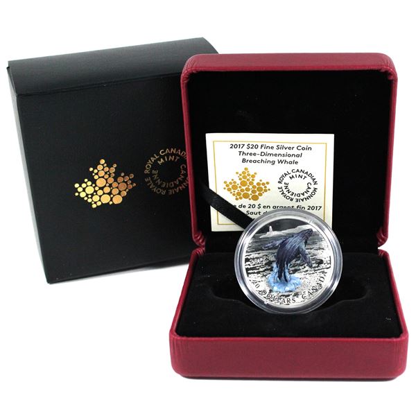 2017 Canada $20 3D Breaching Whale Fine Silver Coin. (TAX Exempt)