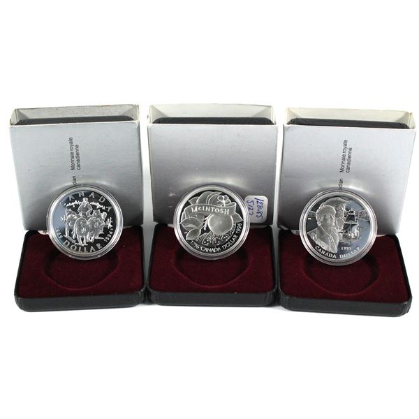 1994-1996 Canada Proof Commemorative Silver Dollars. Each coin comes with all original packaging how
