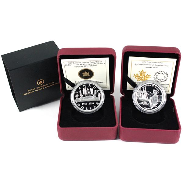 2010 Limited Edition Voyageur & 2018 Captain Cook Proof silver Dollar. Coins come encapsulated with 