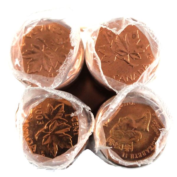 2002P, 2002 No P, 2003 No P OE, 2003 P NE Canada 1-cent original Roll of 50pcs. 2003 OE no P roll  i