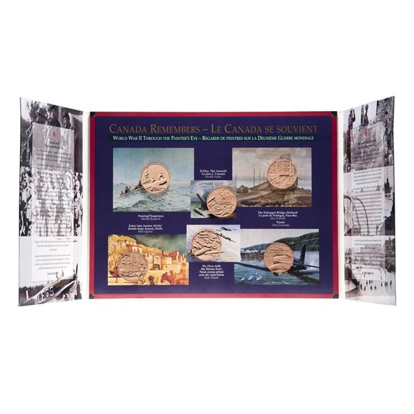 "Canada Remembers World War II" Six Magnetic Medal set. Outer packaging is impaired.