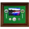 Image 1 : *2004 Canadian Open Golf $5 and 10-cents Coins Inside Frame with 2 Golf Tees, 2 Stamps & Small Medal