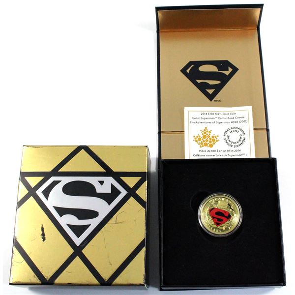 2014 Canada $100 Iconic Superman - Adventures of Superman #596 14K Gold Coin. *SCARCE*