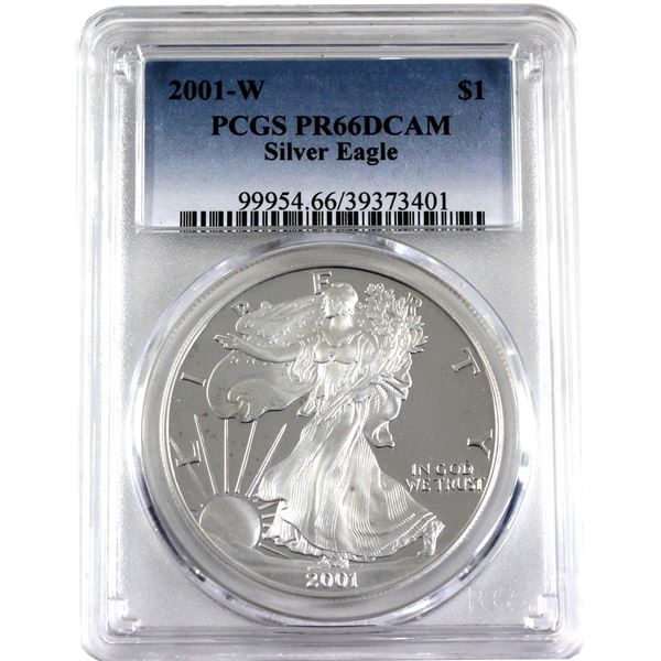 2001-W United States 1oz .999 Fine Silver Proof Eagle PCGS Certified PR-66; Deep Cameo (Tax Exempt)