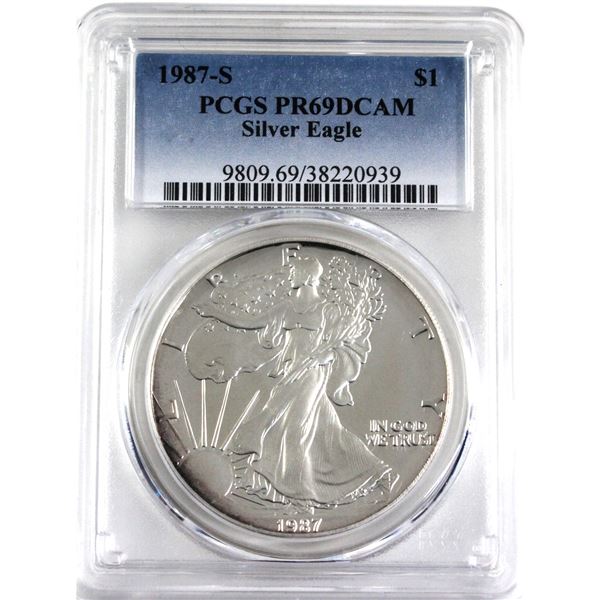 1987-S United States 1oz .999 Fine Silver  Eagle PCGS Certified PR-69; Deep Cameo.(Tax Exempt)